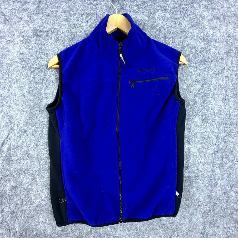 Marmot Windstopper Fleece Vest Womens Small Blue Logo Mock Neck Full Zip Winter